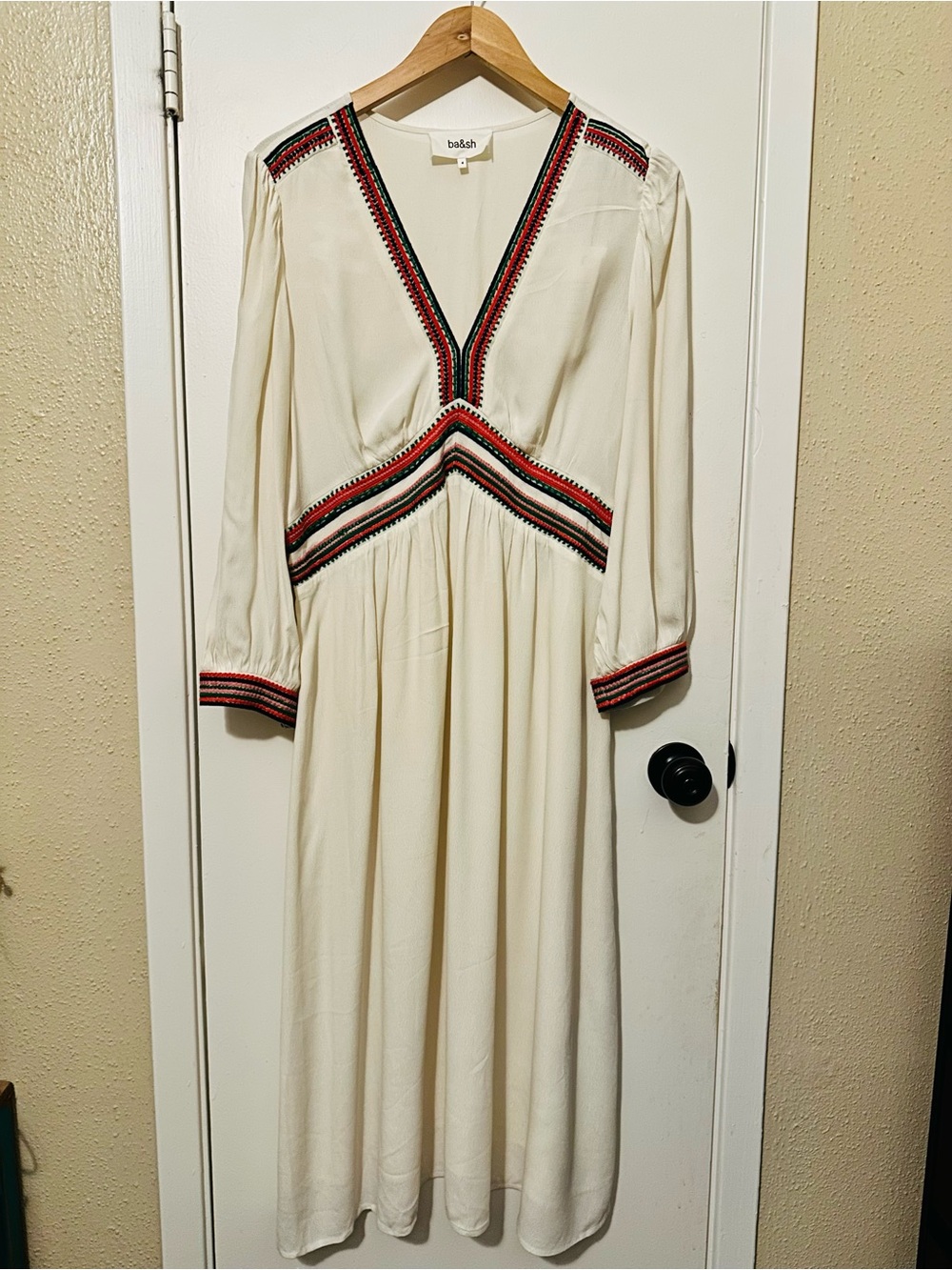 NWT ba&sh Paris Lady Dress Ecru Embroidered Boho Midi Maxi Size 4 US 10